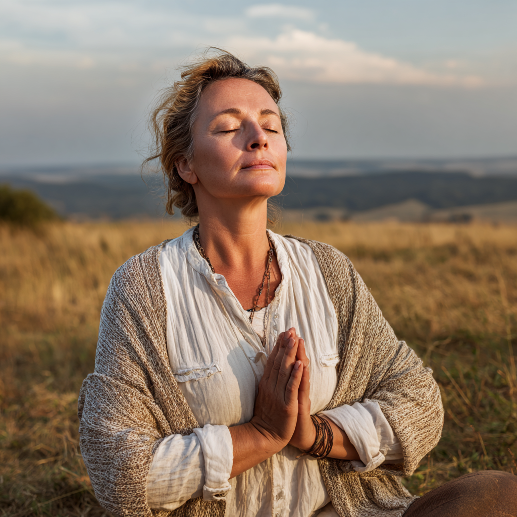 Grup de adulți români de diferite vârste practică yoga în liniște într-un studio natural cu plante verzi